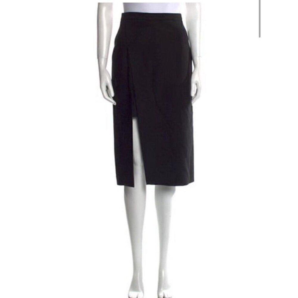 Maje New Solid Black High Rise Waist Knee Length Slit Skirt 36 Xs $295